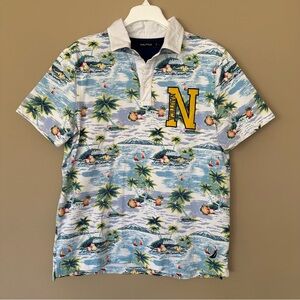 Y2K Nautica Men’s L Polo Shirt Hawaiian Short Sleeve Tropical Luau Aloha Preppy